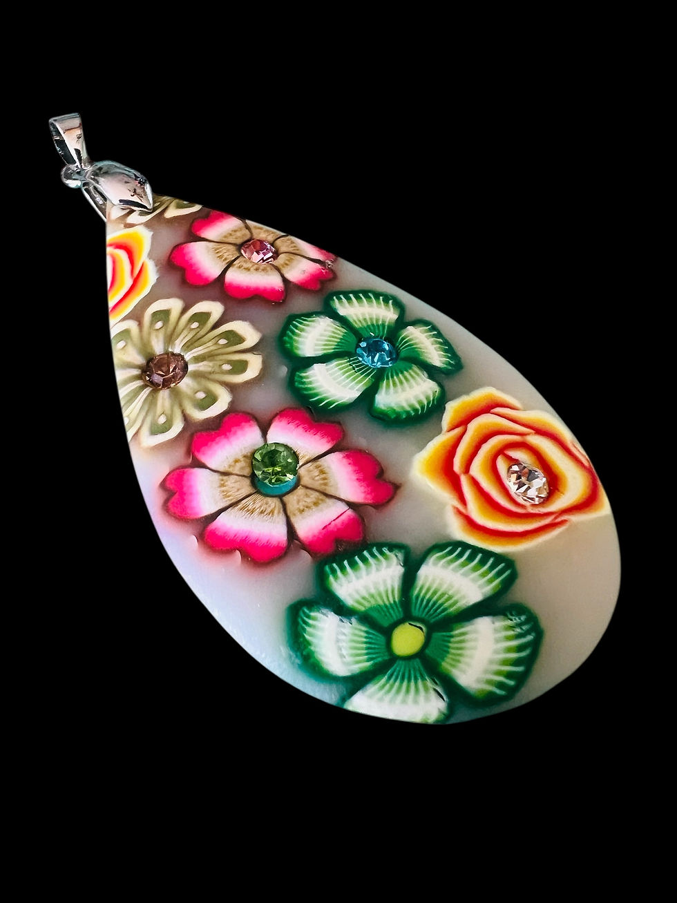 Thumbnail: Handmade Floral Fantasy Polymer Pendant with Gem Accents – 2”