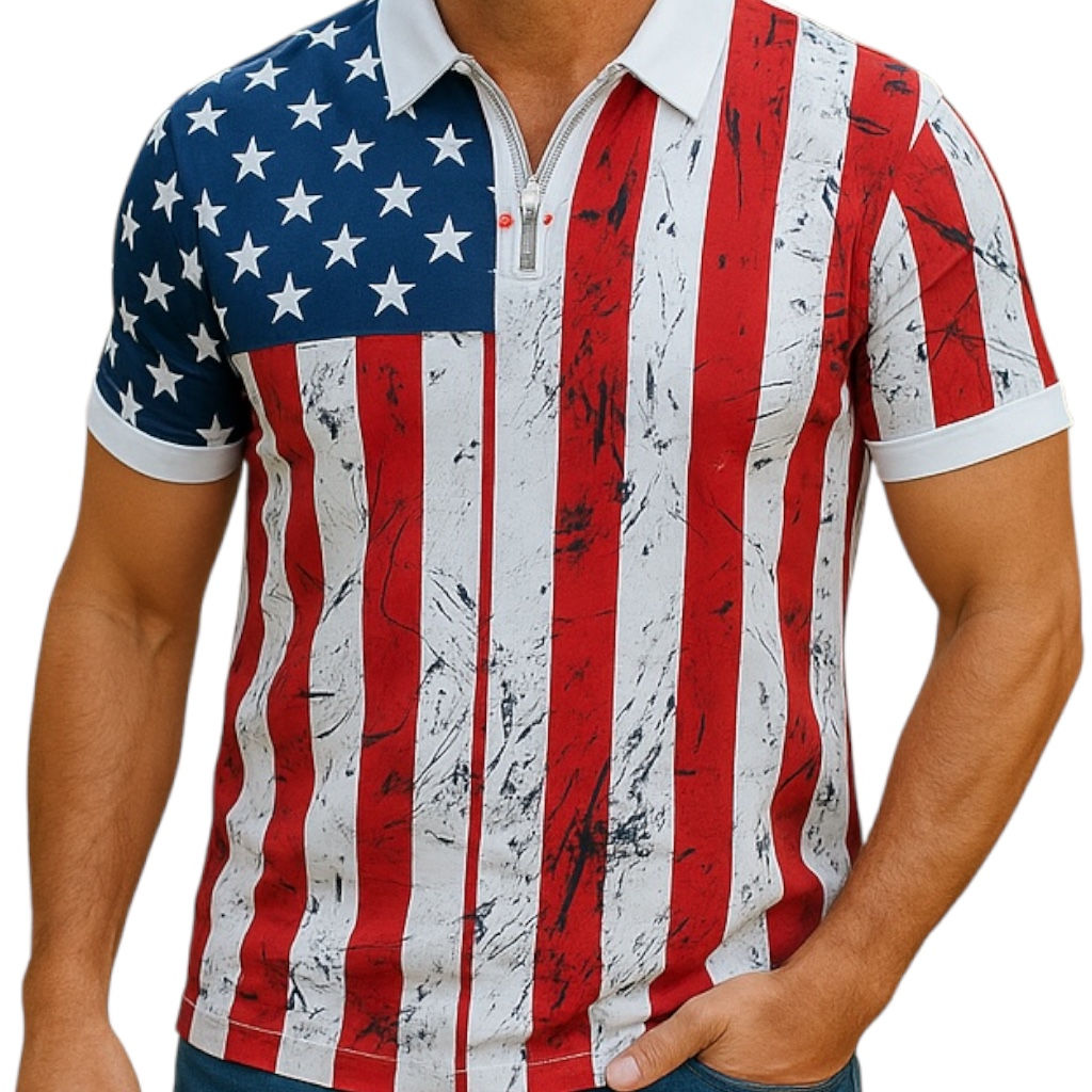 Stars & Stripes Distressed Flag Polo Shirt – 100% Polyester