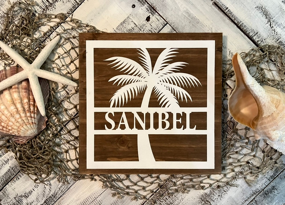 Sanibel Palm Tree Wood Sign – Coastal Wall Decor – 10” x 10”