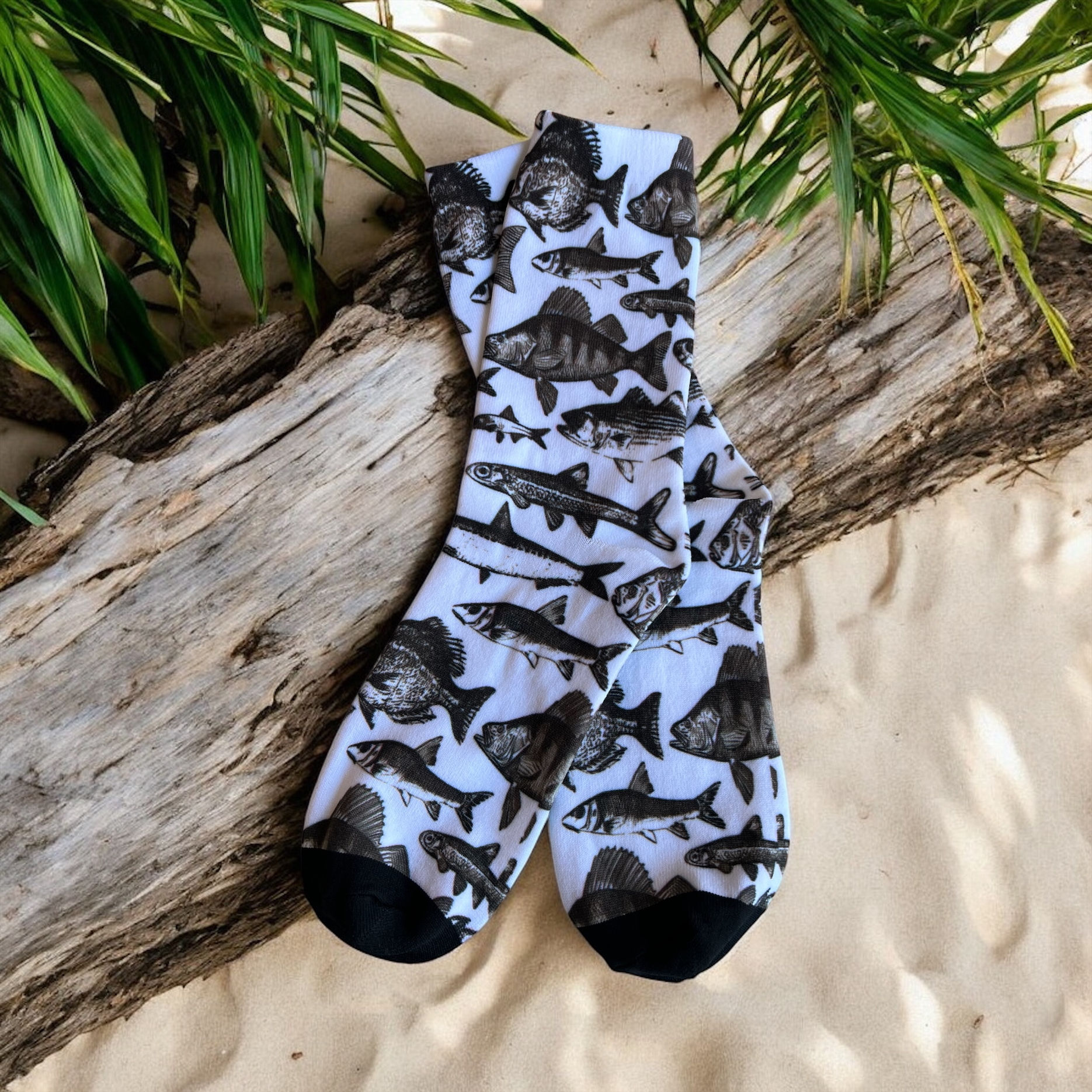 Timeless Catch: Vintage Fish Illustration Socks