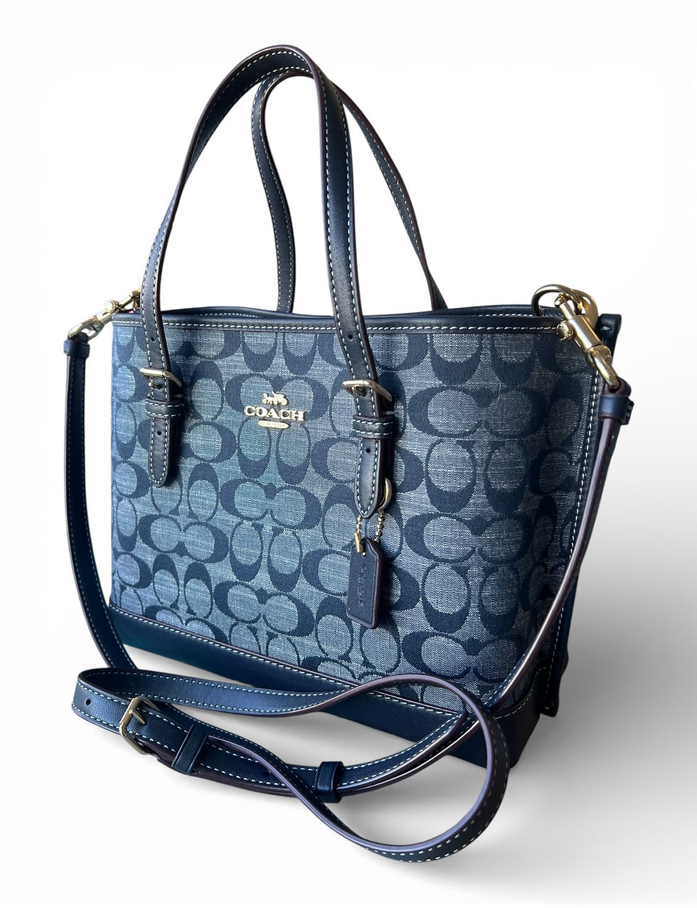 Coach Mollie Tote 25 Signature Chambray Denim Blue Satchel + Accessories