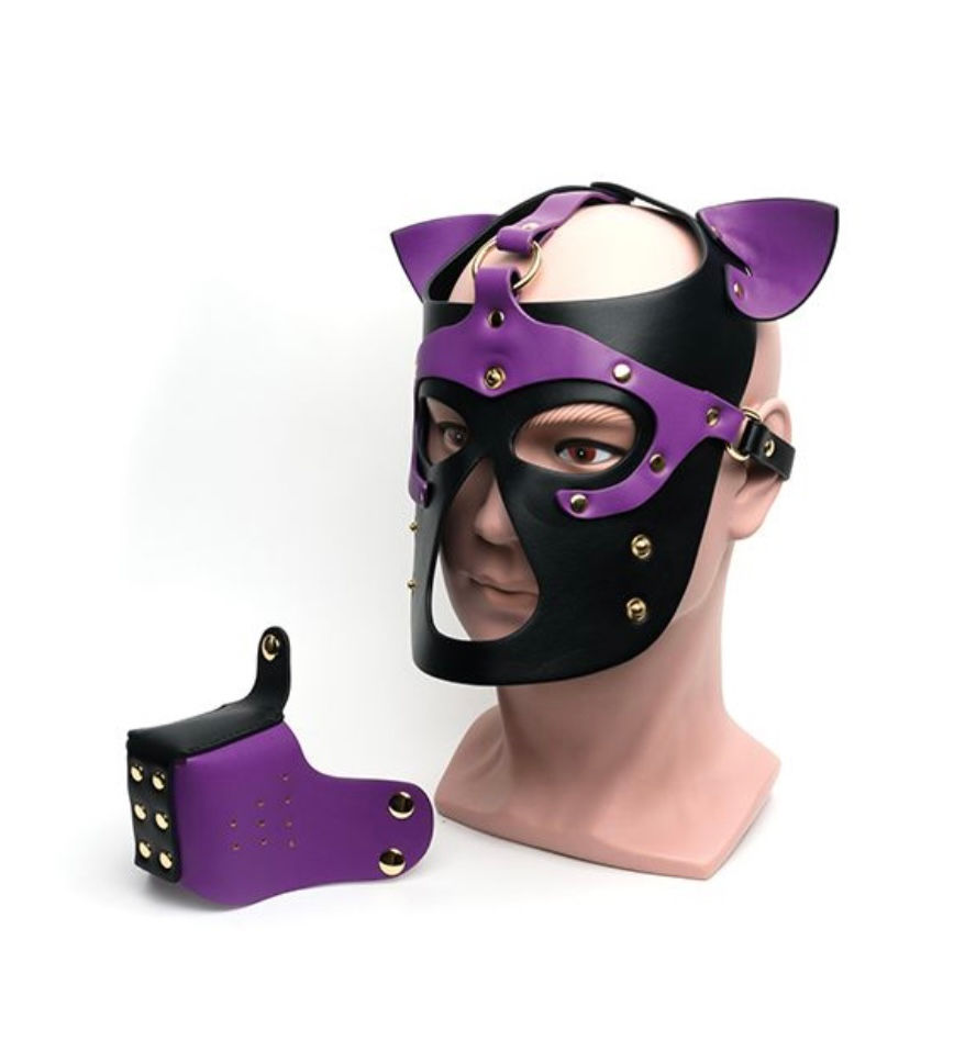 Thumbnail: 665 Bondage Pup Hood-O/S Black/Purple