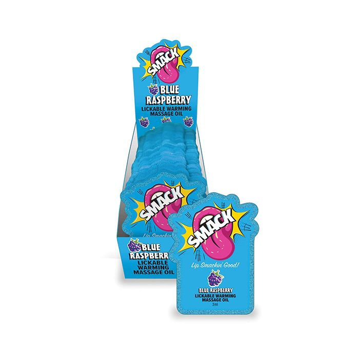 Smack Lickable Warming Massage Oil - Blue Raspberry 3 ml pouch - 36 pc Display
