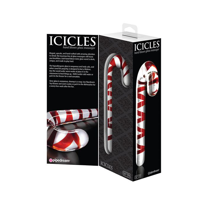 Thumbnail: Icicles No. 59 Handblown Glass Candy Cane - Clear/Red