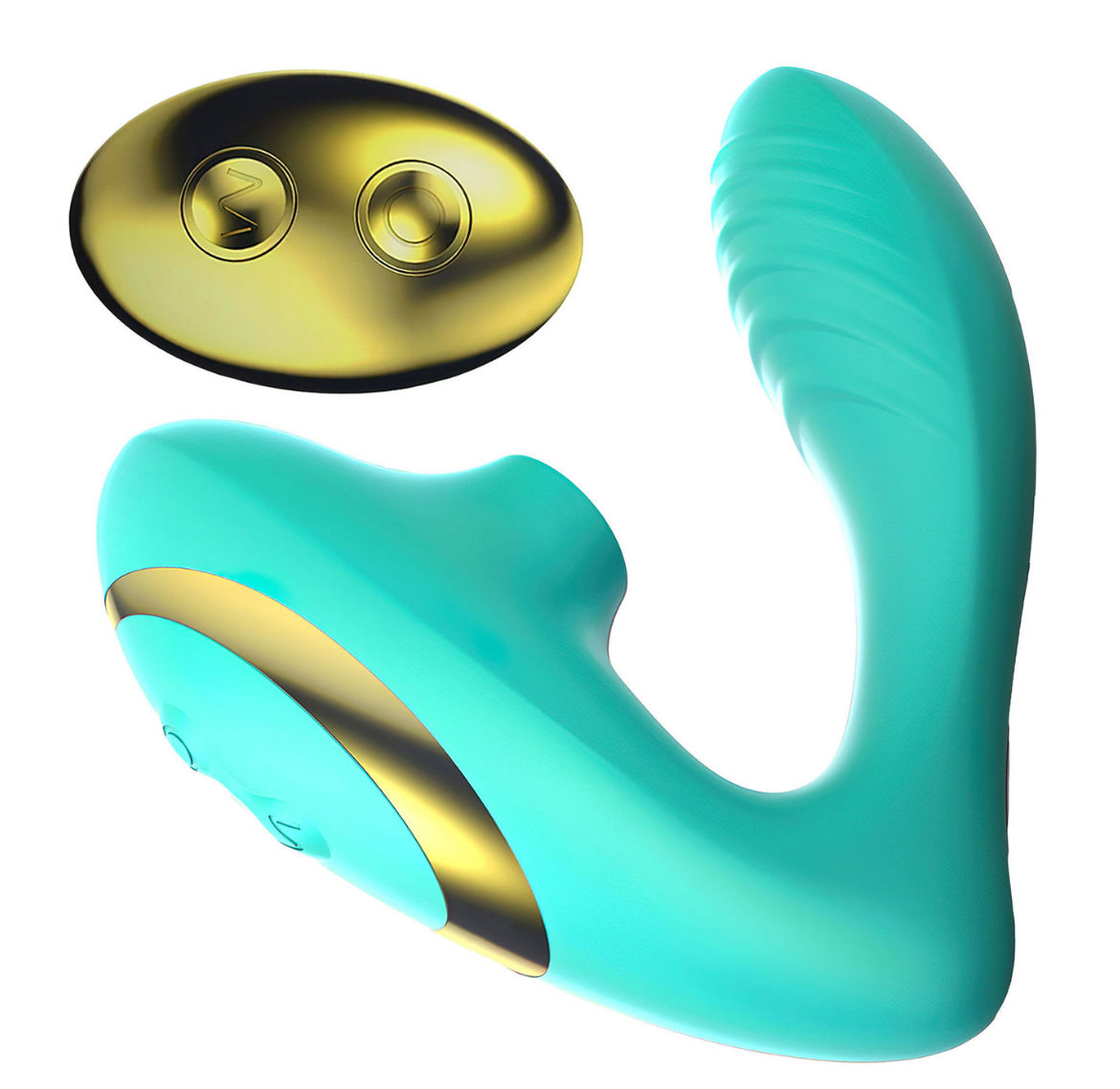 CLITORAL SUCKING VIBRATOR WITH PLEASURE AIR, G-SPOT VIBRATION & REMOTE - TEAL