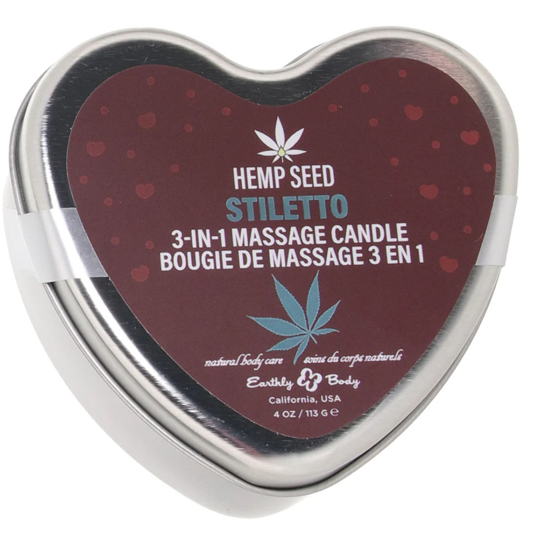 Earthly Body 3-in-1 Massage Heart Candle 4oz/113g in Stiletto