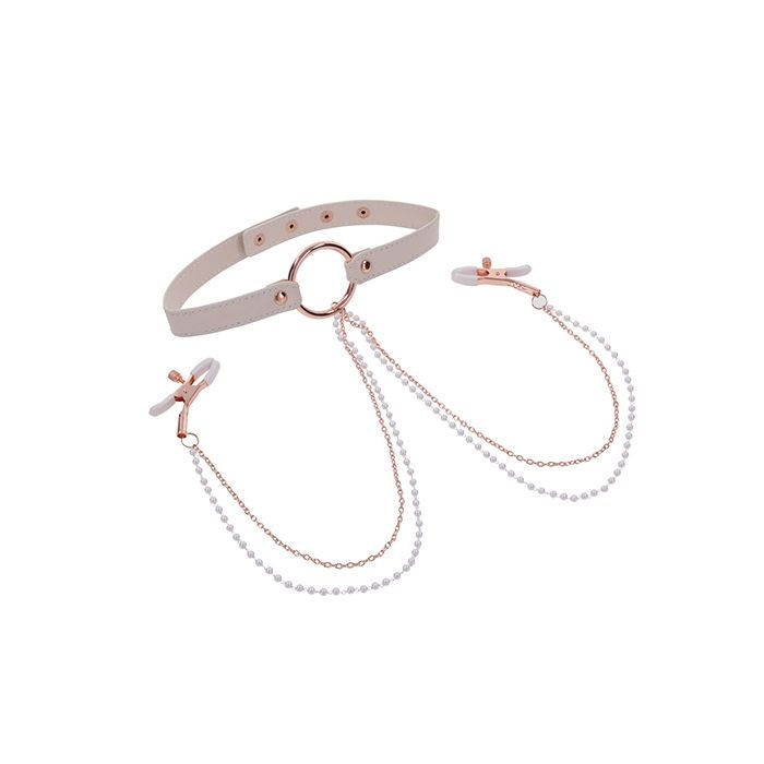 Thumbnail: Sex & Mischief Peaches 'n CreaMe Collar w/Nipple Clamps 