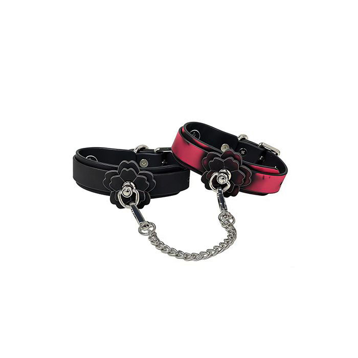 Thumbnail: Heat Tease Flower Cuffs - Black/Pink