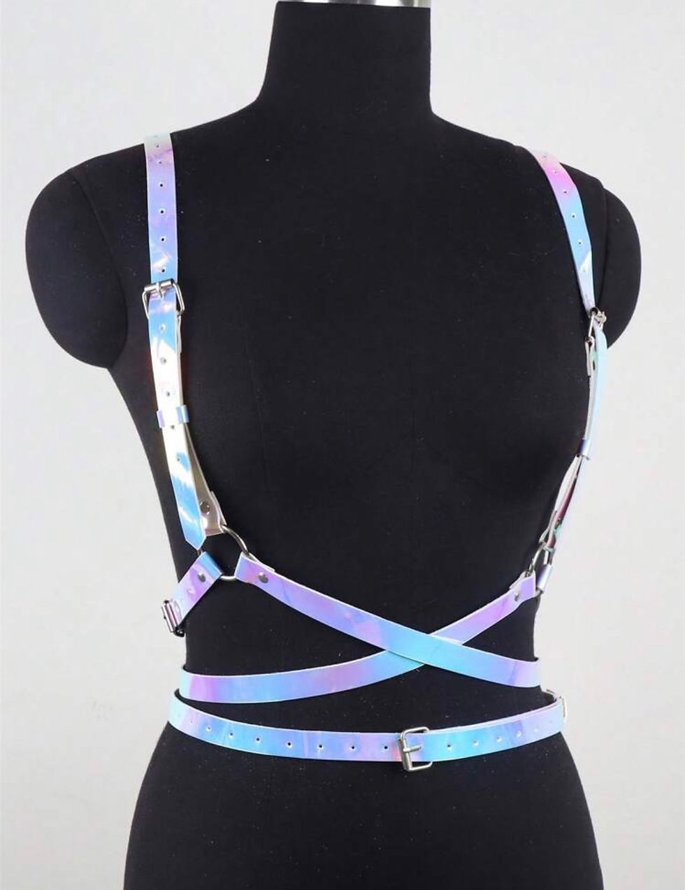 Thumbnail: 1pc Ladies Iridescent Gradient Blue PU Leather Angel Wings Harness, Fashion Hors