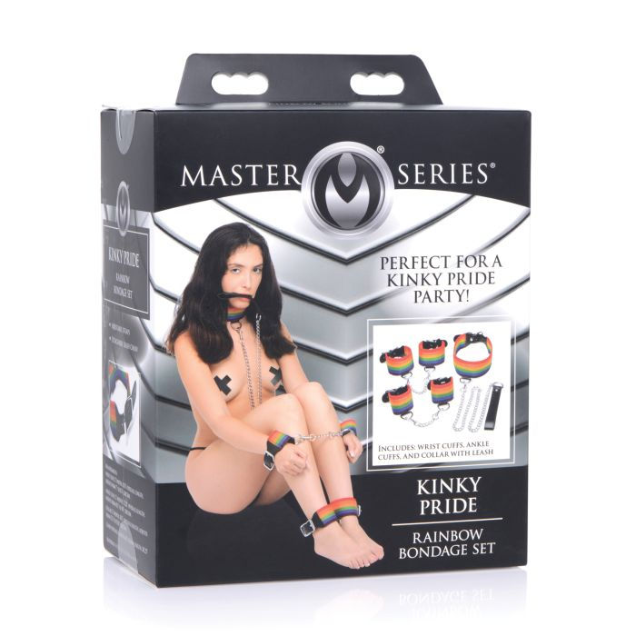 Master Series Kinky Pride Rainbow Bondage Set - Wrist & Ankle Cuffs & Collar w/L