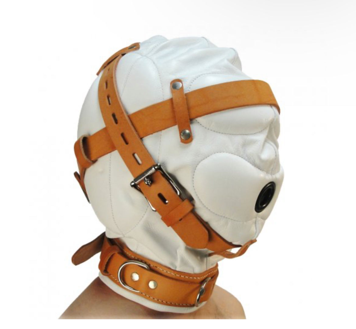 Total Sensory Deprivation White Leather Hood - M/L