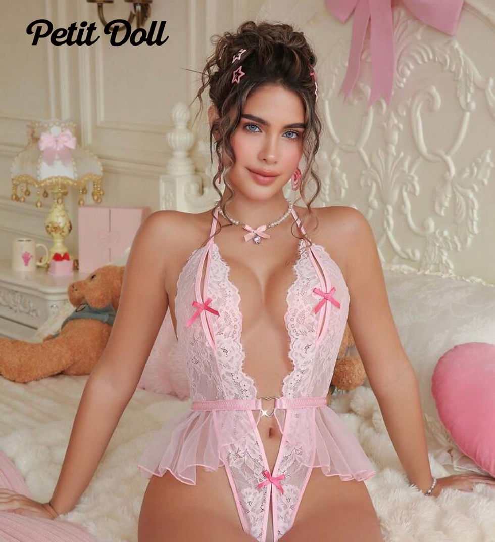 Thumbnail: PetitDoll Women's Pink Backless Lace Crotchless Teddy Lingerie For Going Out