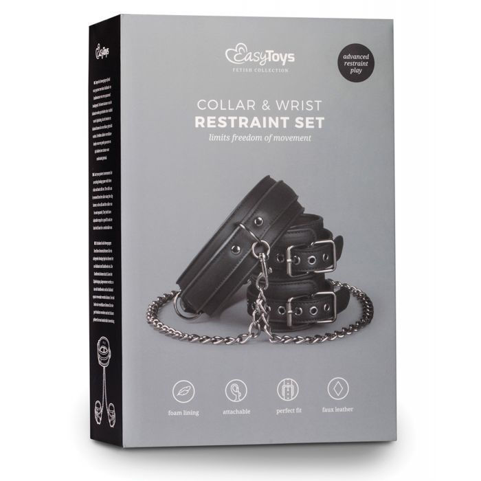 Easy Toys Faux Leather Collar w/Handcuffs - Black