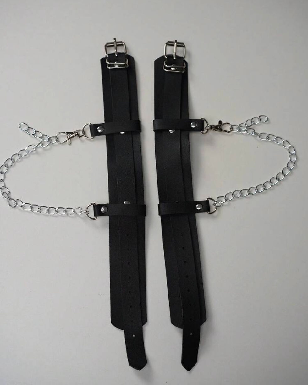 Thumbnail: Women's Y2K Grunge Black Faux Leather Chain Ankle Harness | Edgy Punk Chunky Cha