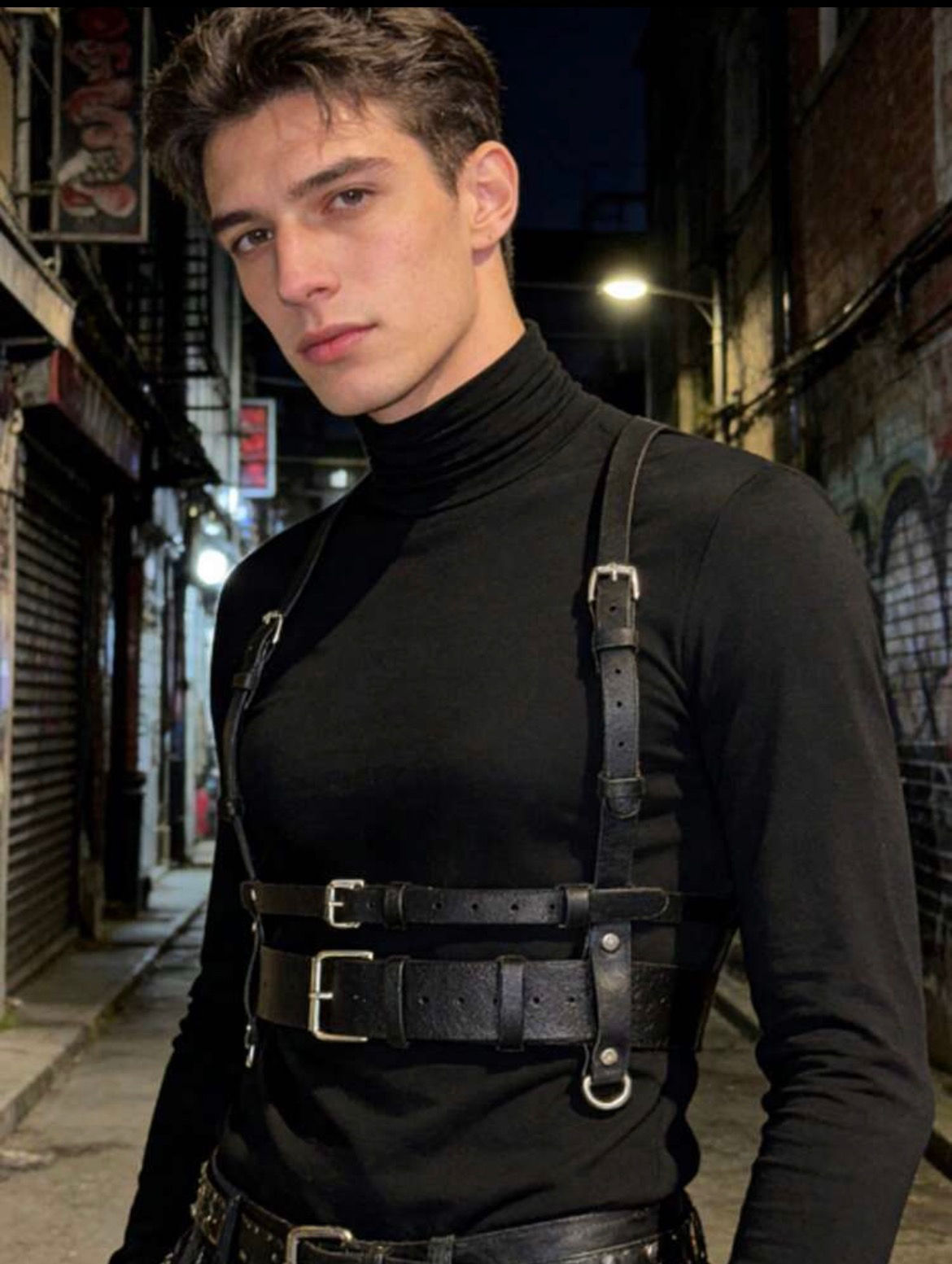 Punk Style Leather Suspender Belt, Gothic Adjustable Buckle Waist Belt, Suitable