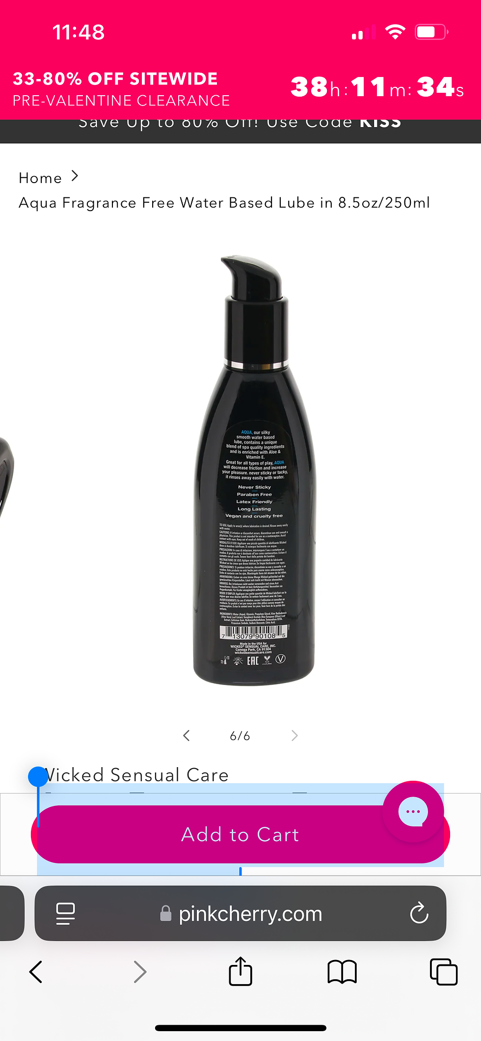 Thumbnail: Aqua Fragrance Free Water Based Lube in 8.5oz/250ml