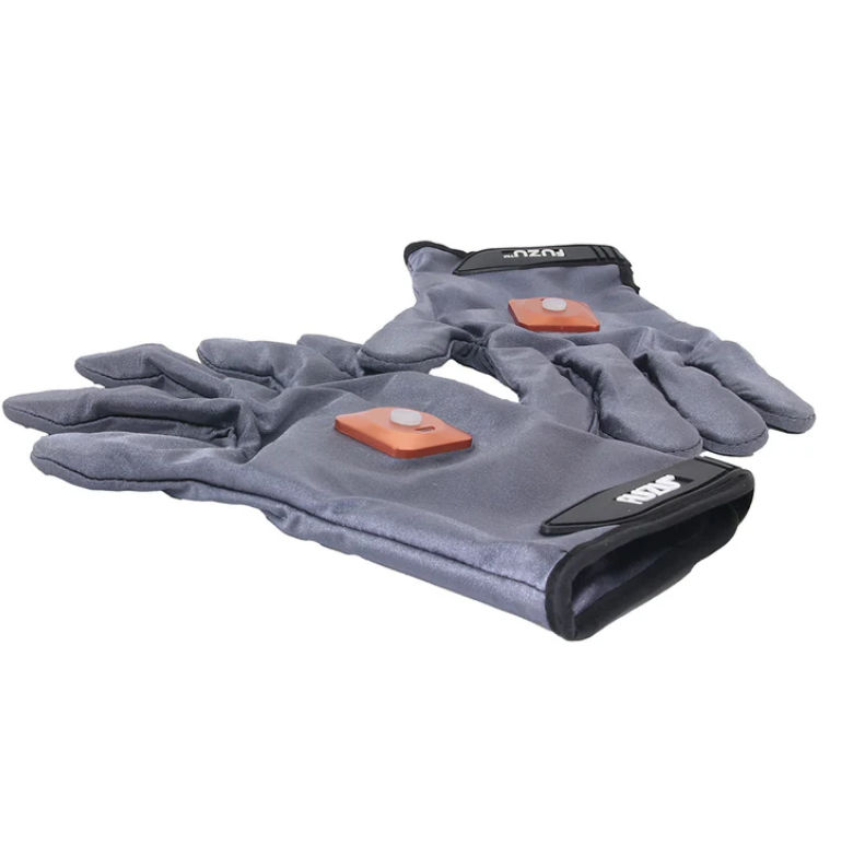 Thumbnail: Deeva Fuzu Vibrating Large Massage Gloves in Grey