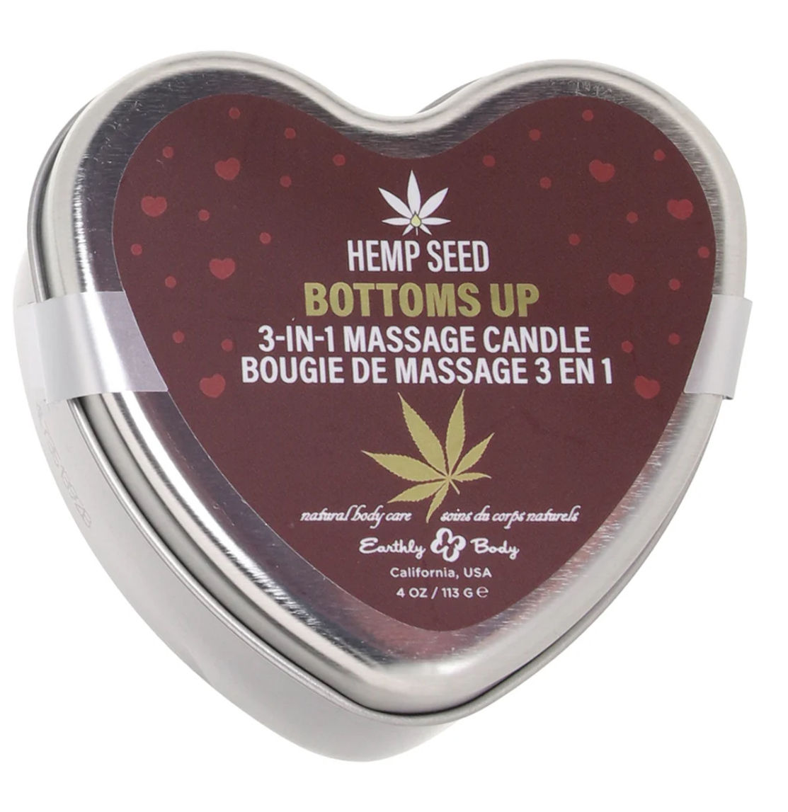 Earthly Body 3-in-1 Massage Heart Candle 4oz/113g in Bottom's Up