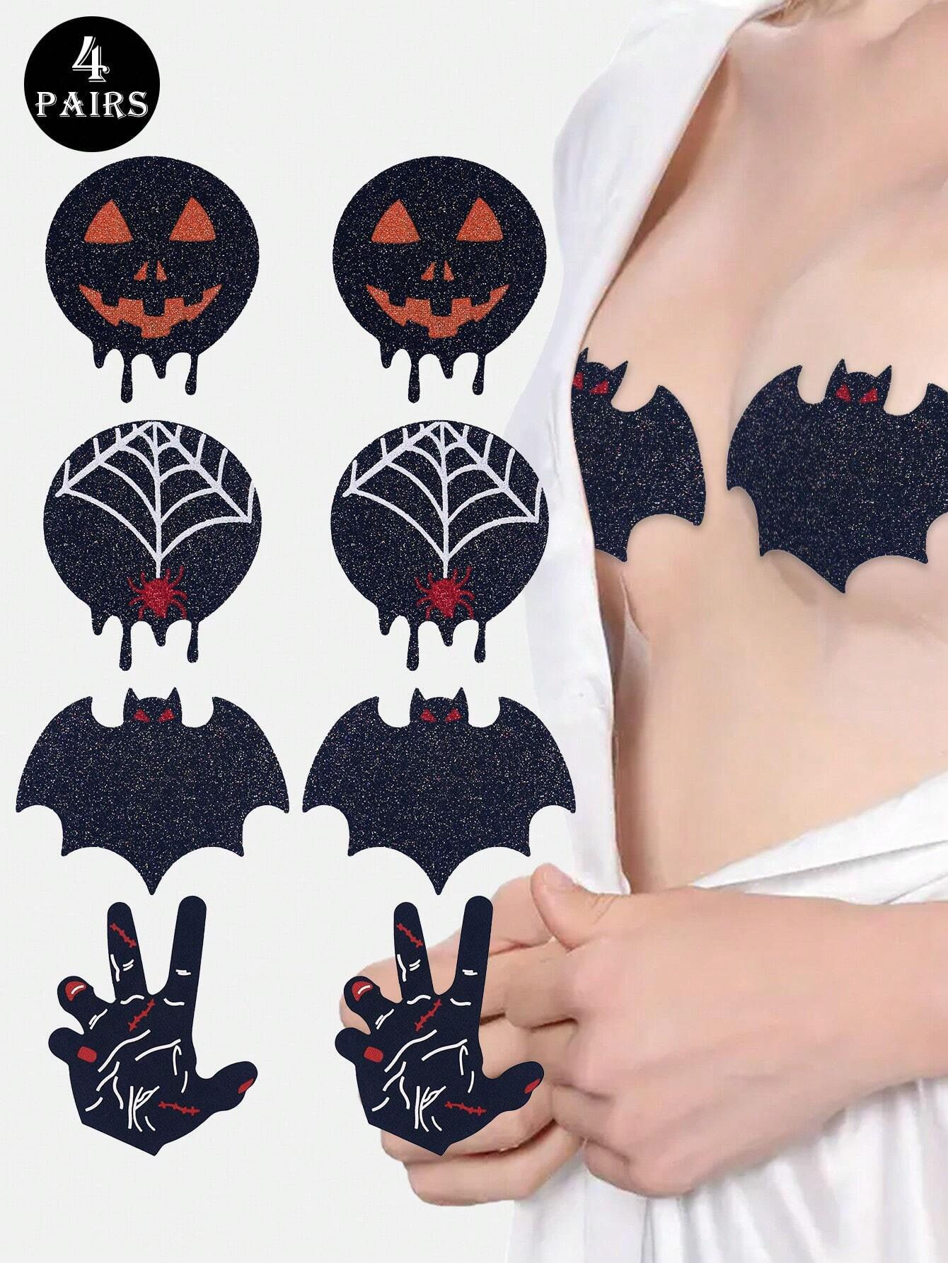 4pairs Disposable Women Nipple Covers, Seamless Bat Shaped Pasties For Halloween