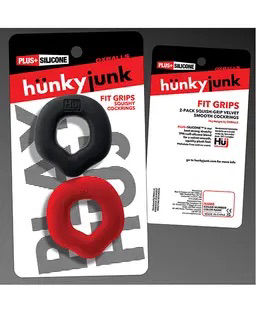Thumbnail: Hunky Junk Fit Grips 2 Pack Ergo-Fit Cockrings - Black/Red