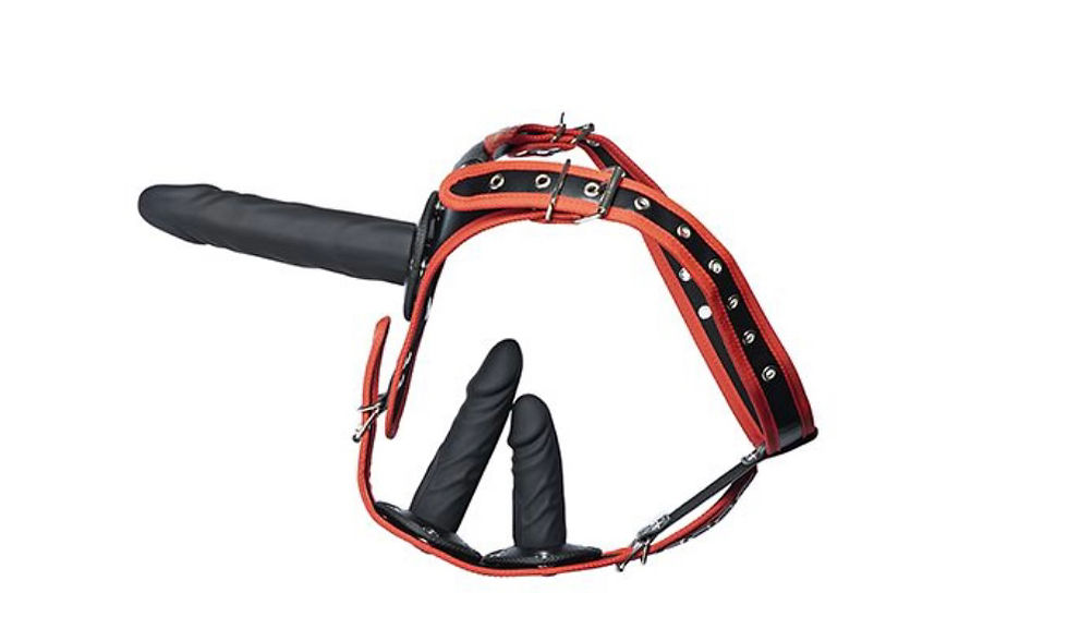 Thumbnail: Kinky Play Box Triple Thrill Strap-On Harness Kit - Black/Red