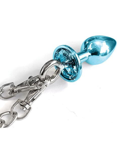 Thumbnail: Nixie Metal Butt Plug w/Inlaid Jewel & Fur Cuff Set - Blue Metallic