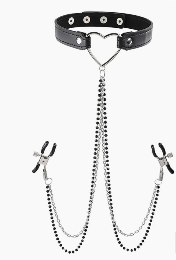 SEX & MISCHIEF Amor Heart Collar with Nipple Jewelry