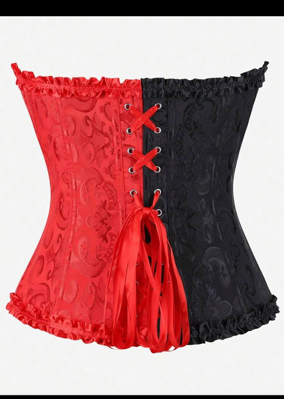 Thumbnail: Women's Gothic Style Two-Tone Corset Bustier Top, Ruffle Jacquard Body-Shaping T
