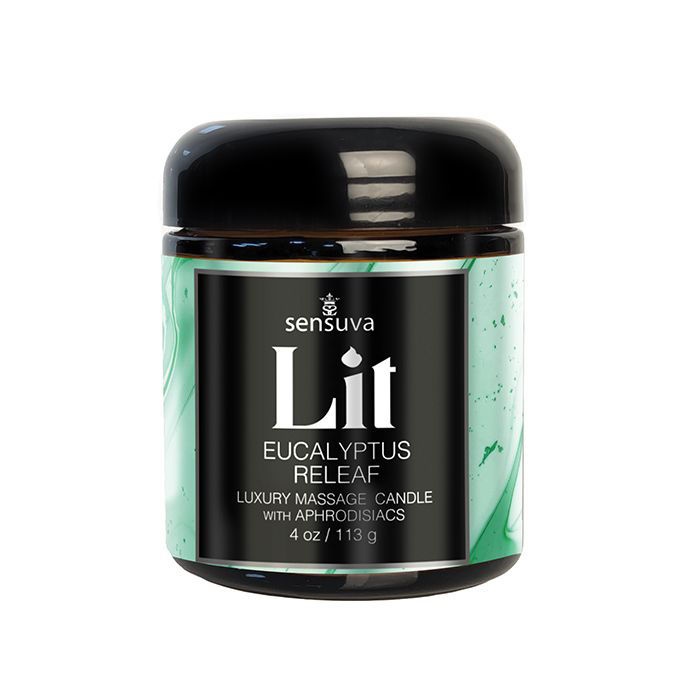 Sensuva Lit Eucalyptus & Tea Leaf Releaf Luxury Massage Candle - 4 oz