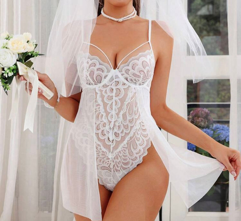 Lace Patchwork Sheer Sexy Bodysuit For Women, Wedding