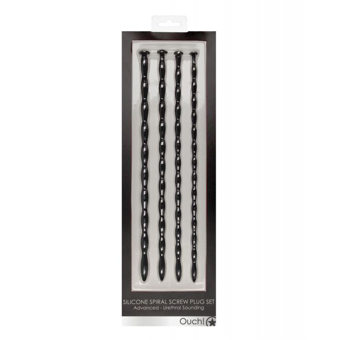 Shots Ouch Advanced Urethral Sounding Silicone Spiral Plug Set - Black