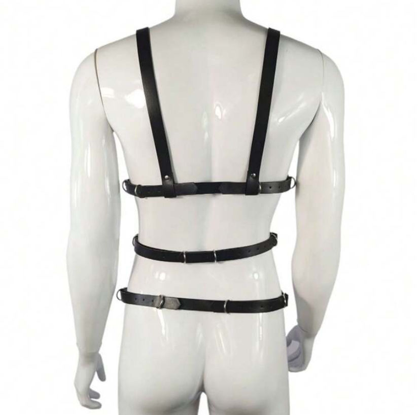Thumbnail: PU Leather Fashion Bondage Halter Bodysuit, Sexy Outfit For Men