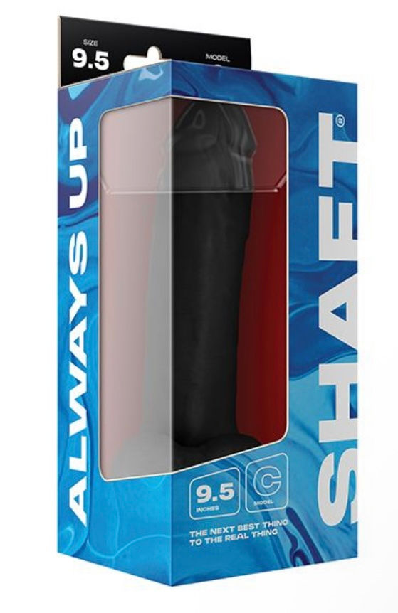 Shaft Model C Flexskin Liquid Silicone 9.5" Curved Dong w/Balls - Black