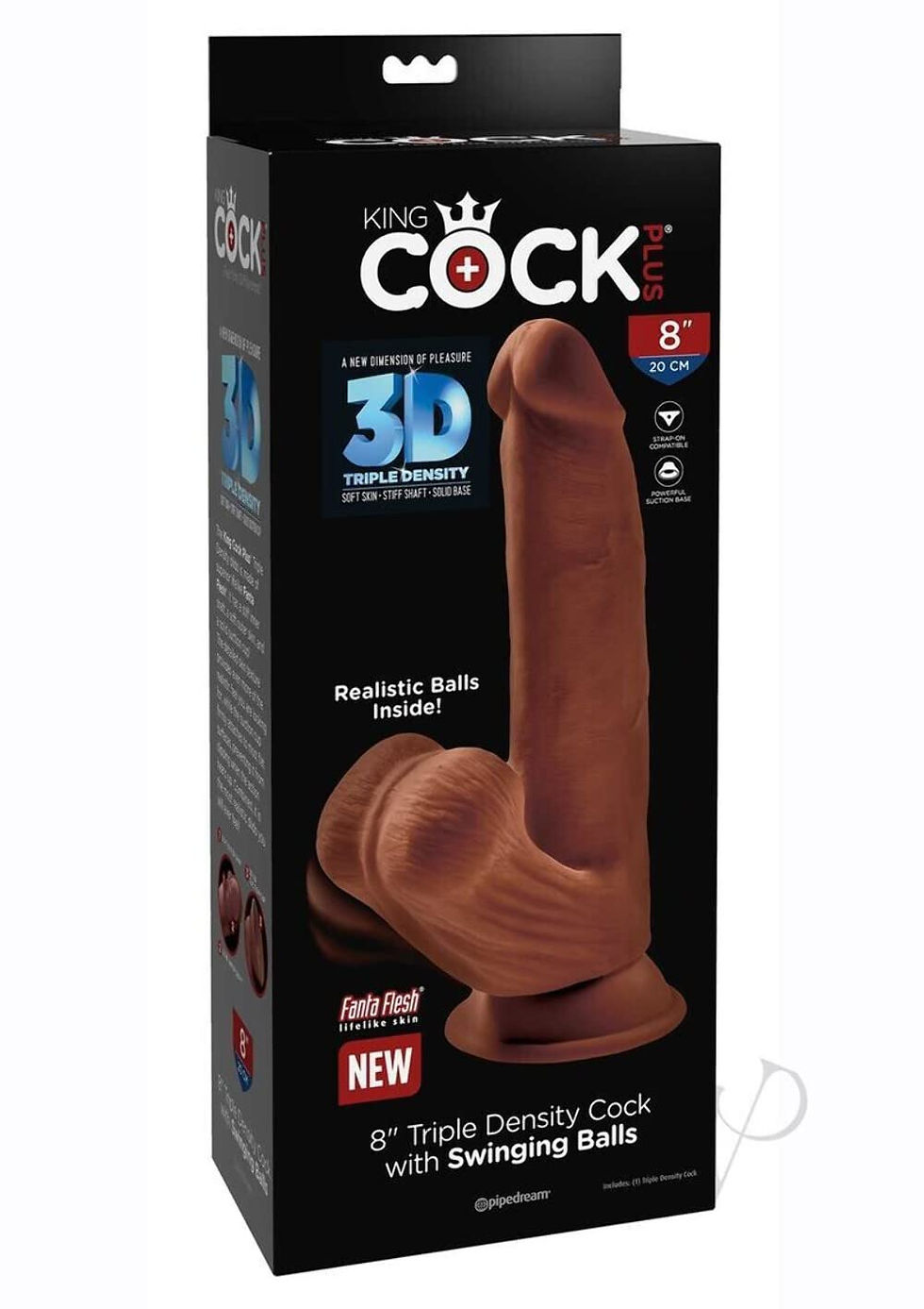 King Cock Plus 8" Triple Density Cock With Swinging Balls- Brown