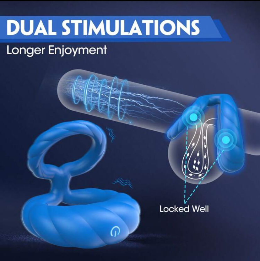 Thumbnail: Vibrating Cock Ring, Double Penis Ring Vibrator With 10 Vibration Modes, Adult M