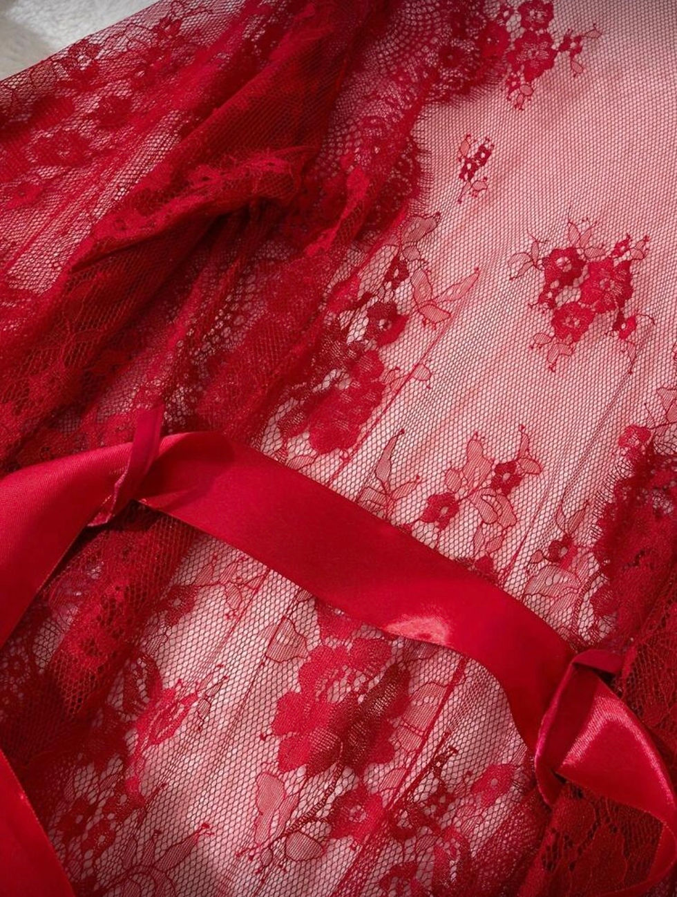 Thumbnail: Sexy Red Valentine's Day Lace Lingerie Women's Nightgown, Semi-Transparent Lace-
