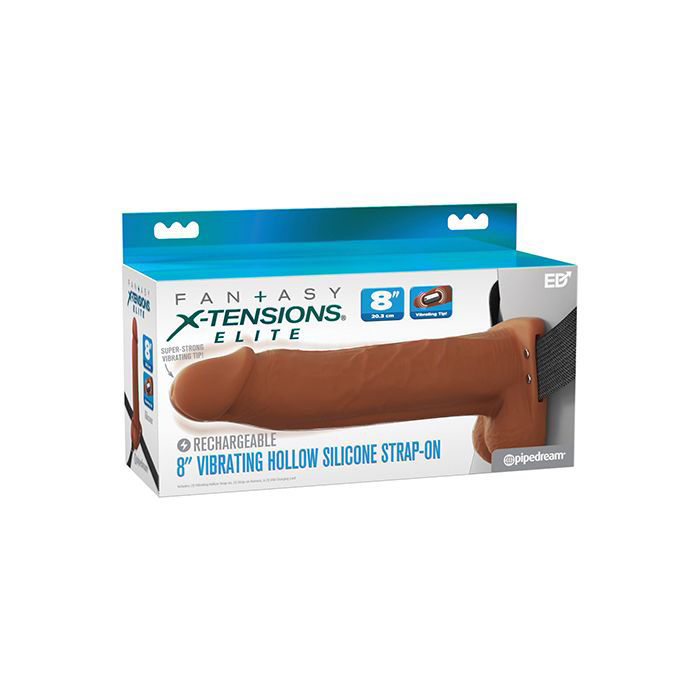 Fantasy X-Tensions Elite 8" Vibrating Hollow Strap-On - Brown