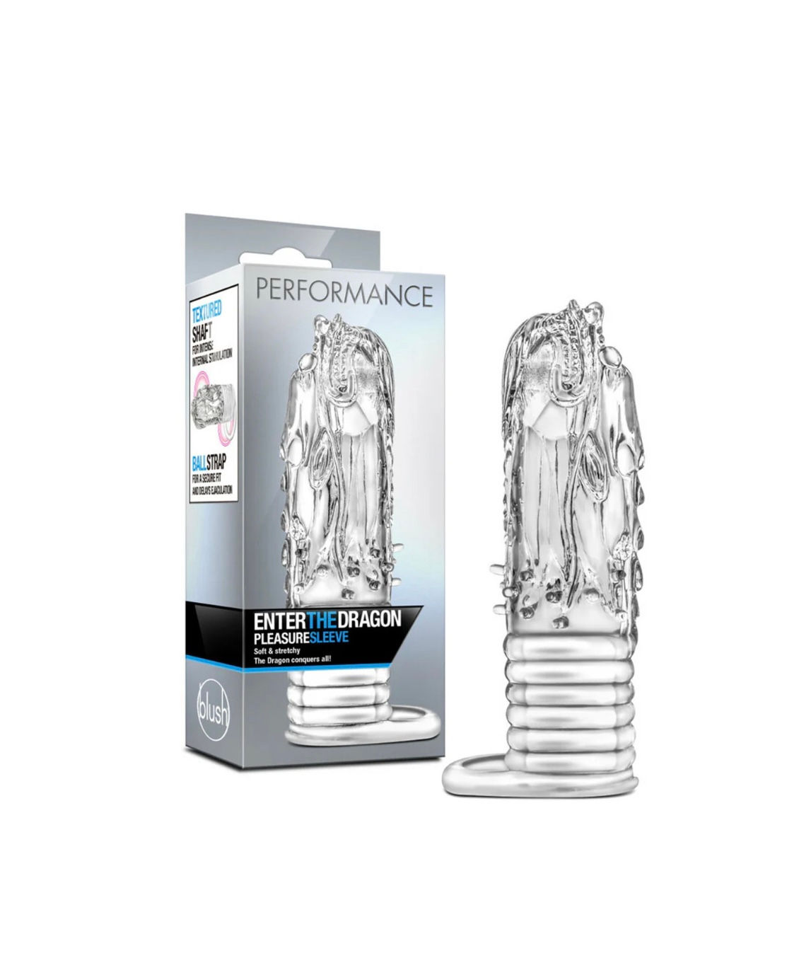 Enter The Dragon Textured Fantasy Pleasure Sleeve with Ball Strap Clear