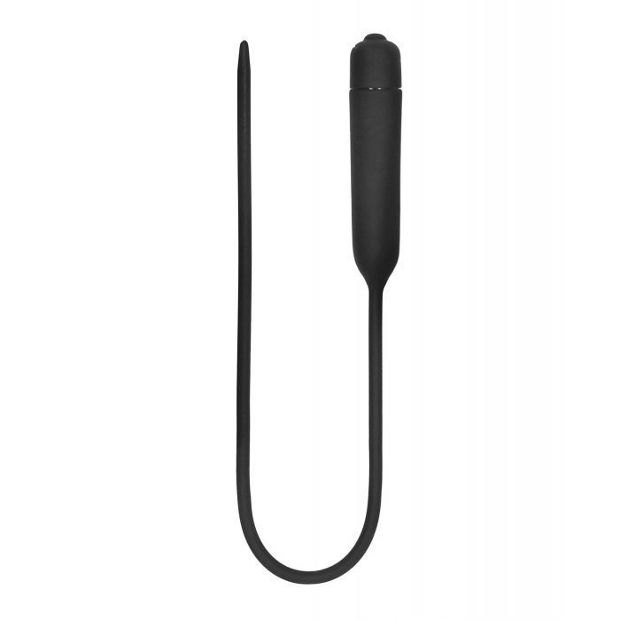 Thumbnail: Shots Ouch Extra Long Urethral Sounding Silicone Vibrating Bullet Plug - Black