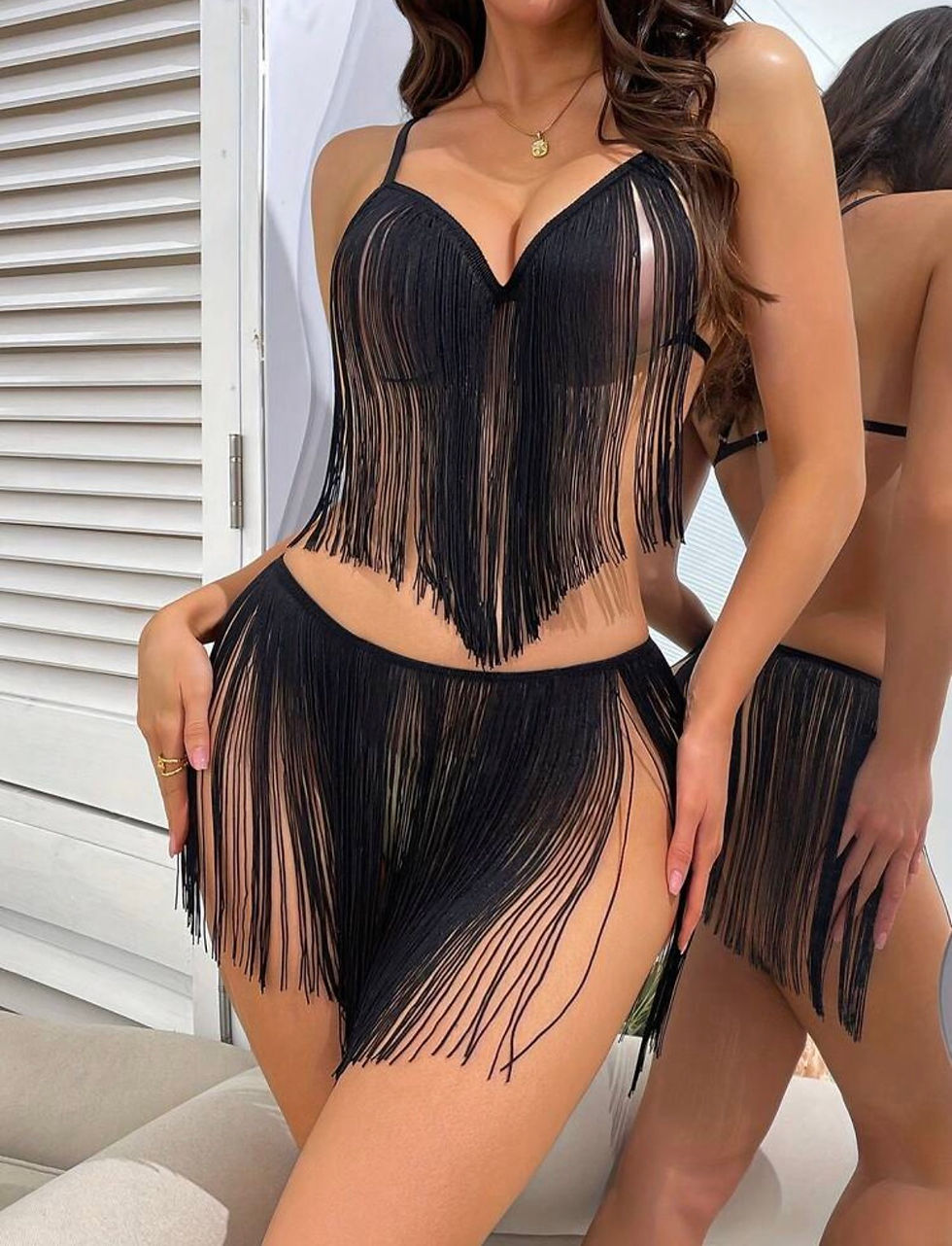 Thumbnail: Sexy Tassel Cross-Strap Lingerie Set, Women's Lingerie, Erotic Lingerie, Sexy Ap