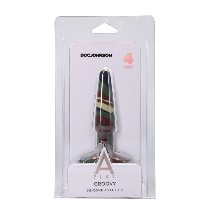 A Play 4" Groovy Silicone Anal Plug - Camouflage