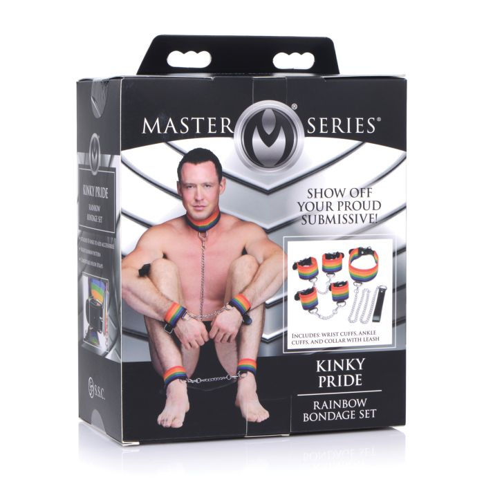 Thumbnail: Master Series Kinky Pride Rainbow Bondage Set - Wrist & Ankle Cuffs & Collar w/L