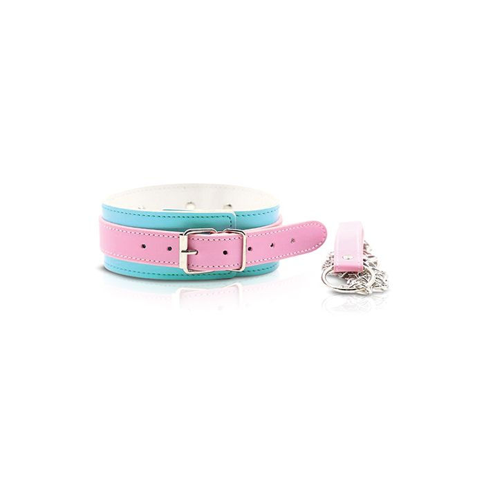 Nobu Fetish Choker & Leash Set - Pink/Blue