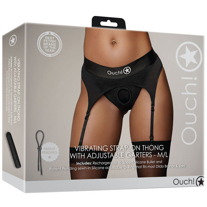 Ouch! Vibrating Strap-on Garter Thong in M/L