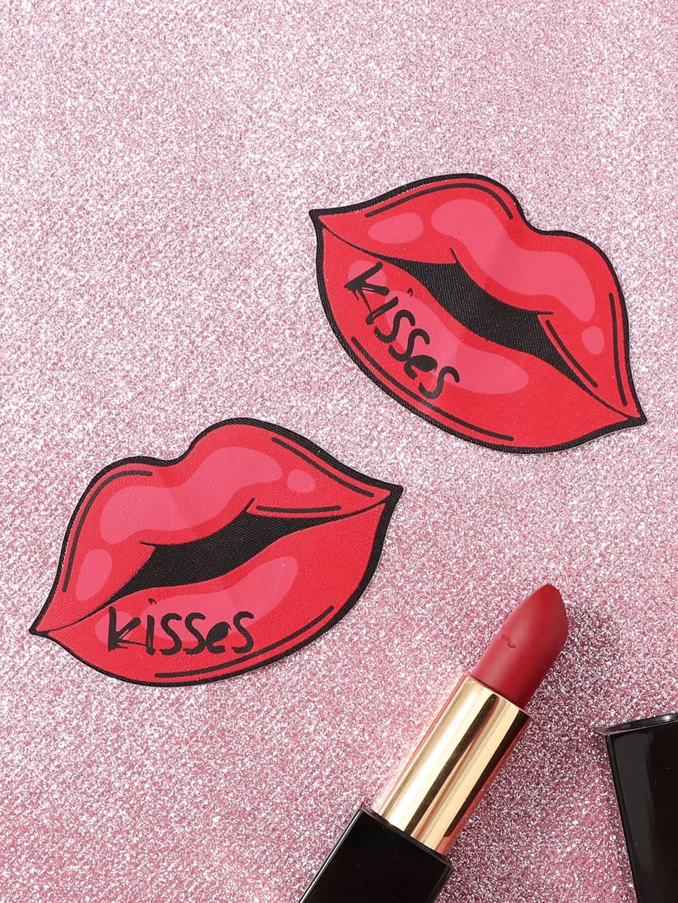 Plus 1 Pair Letter Graphic Lip Shaped Nipple Cover