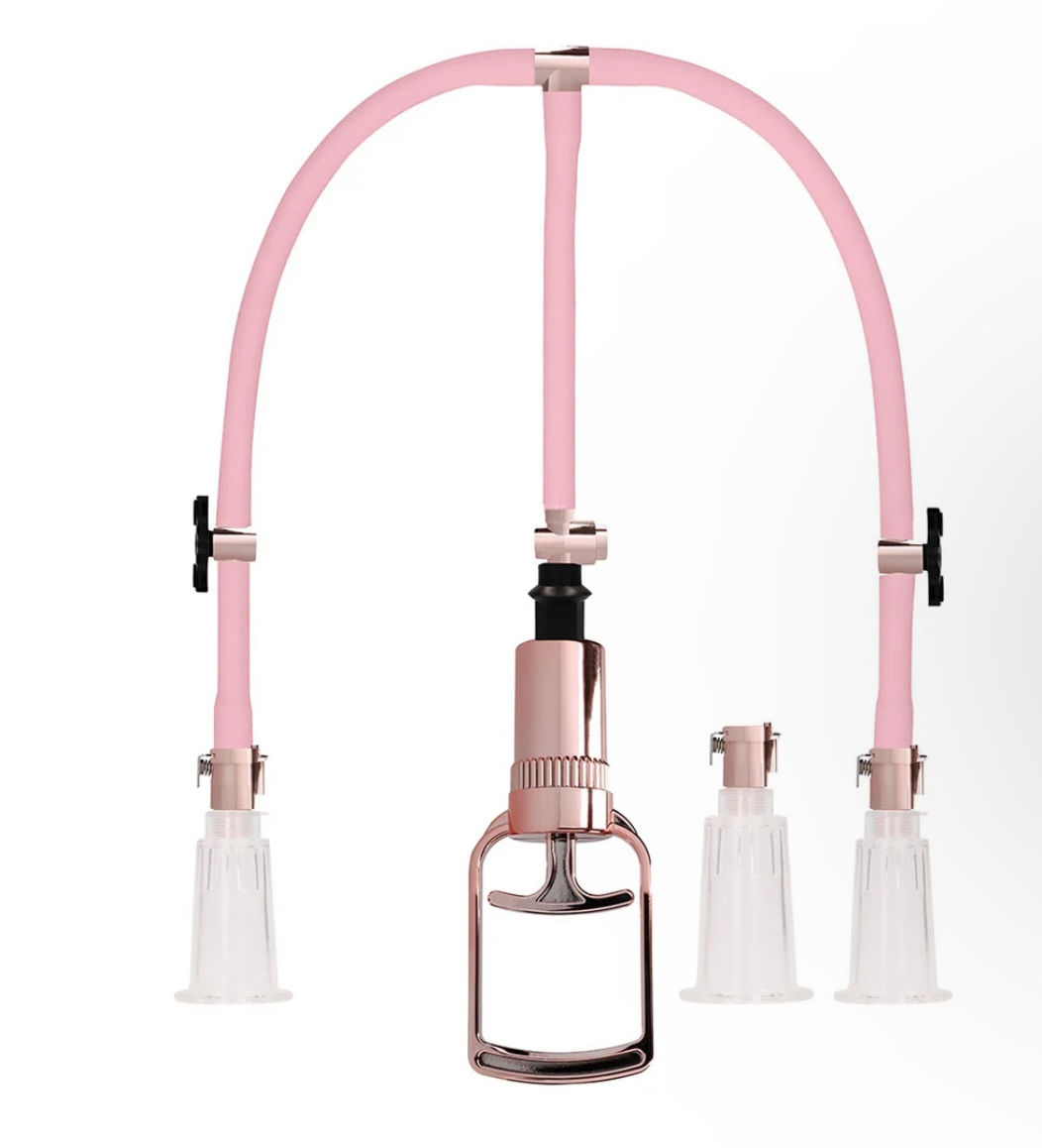 Shots Toys Pumped Rose Gold Clitoral & Nipple Pump Set in Medium