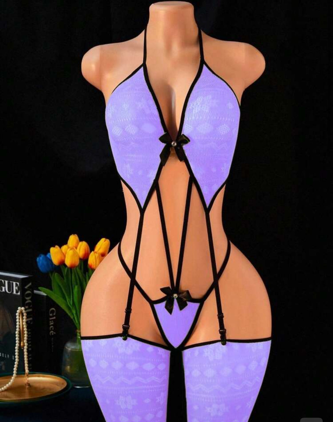 2pcs Women's Sexy Lingerie Sets,Sexy Lingerie Bodysuits And Knee Sock,Bikini Cov