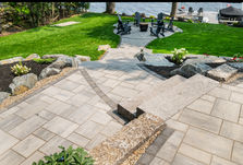 Interlock pathway with natural stone steps and fresh sod install on Otty Lake, Ontario by EPM