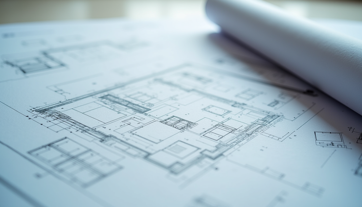 Close-up view of a technical blueprint showing alternative design options