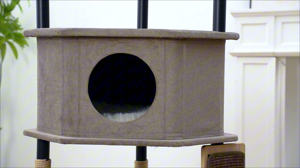 Large heavy-duty 5-level soft shag cat tree supporting up to 25 lbs.